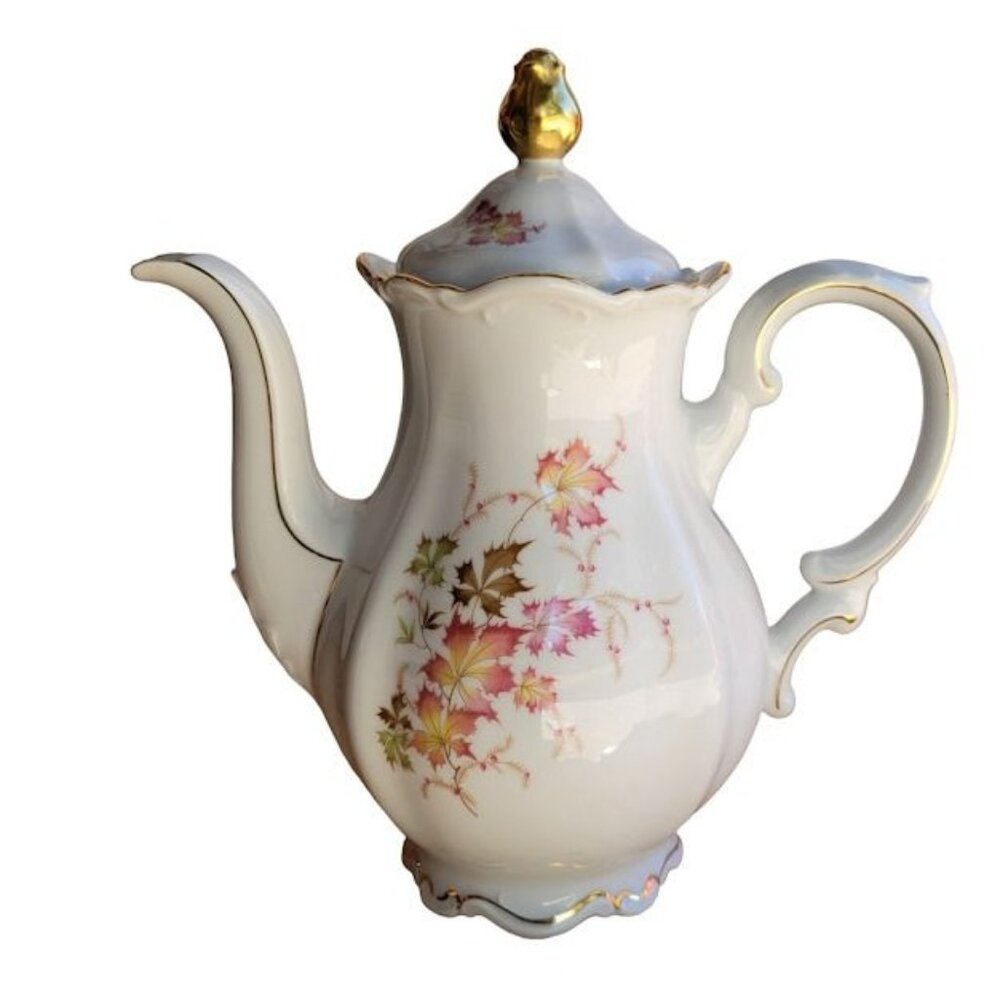 Mitterteich Bavaria Floral Gold Germany Serving Dish Lid Autumn Leaves Pink M19